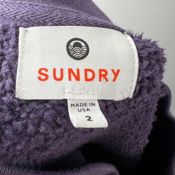 SUNDRY Purple Sweatshirt Cotton #CRUSH# Ribbed Crew Neck Fleece Classic Size 2 M - Picture 7 of 9